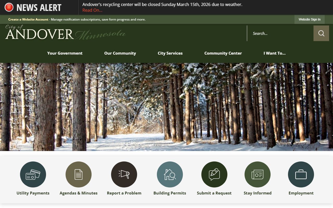 City of Andover website for Andover residents directory