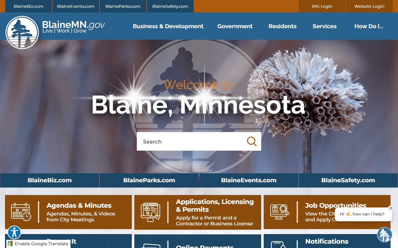 City of Blaine website for Blaine residents directory lookup