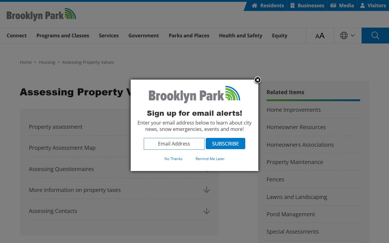 Brooklyn Park assessing office for Brooklyn Park residents directory