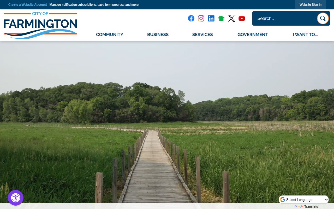 City of Farmington website for Farmington residents directory lookup