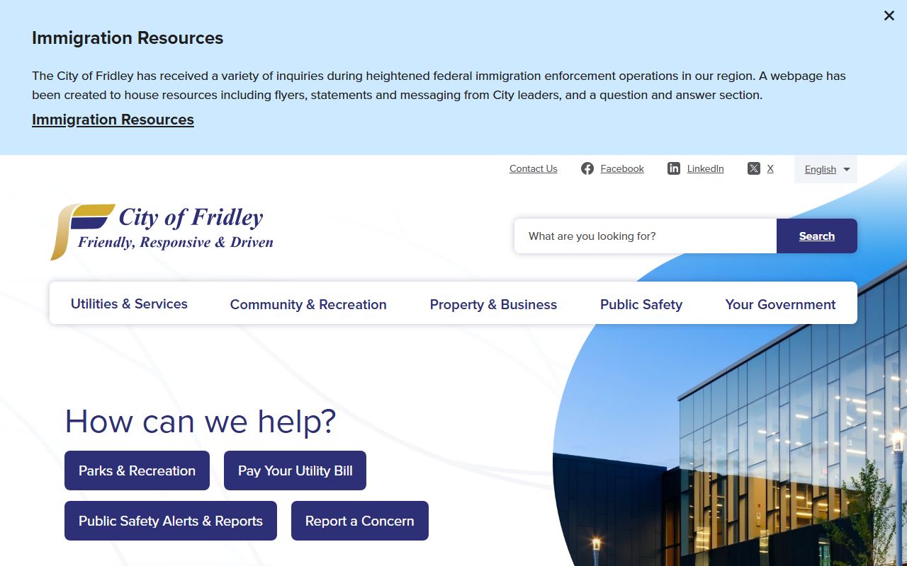 City of Fridley website for Fridley residents directory searches