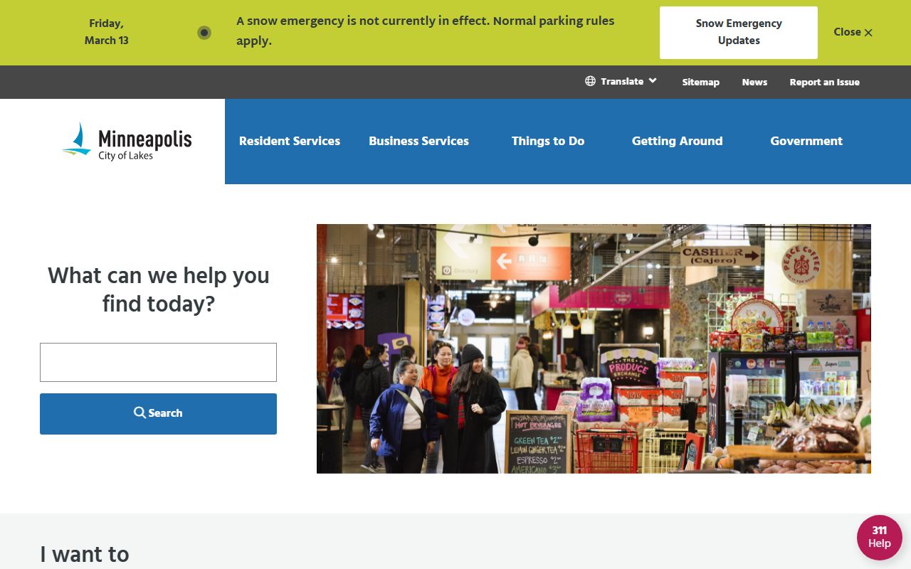 City of Minneapolis homepage for residents directory searches