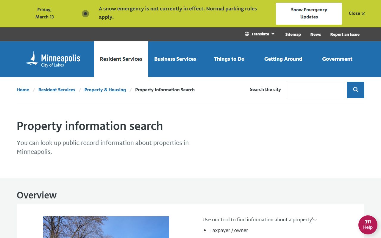Minneapolis property search tool for residents directory lookups