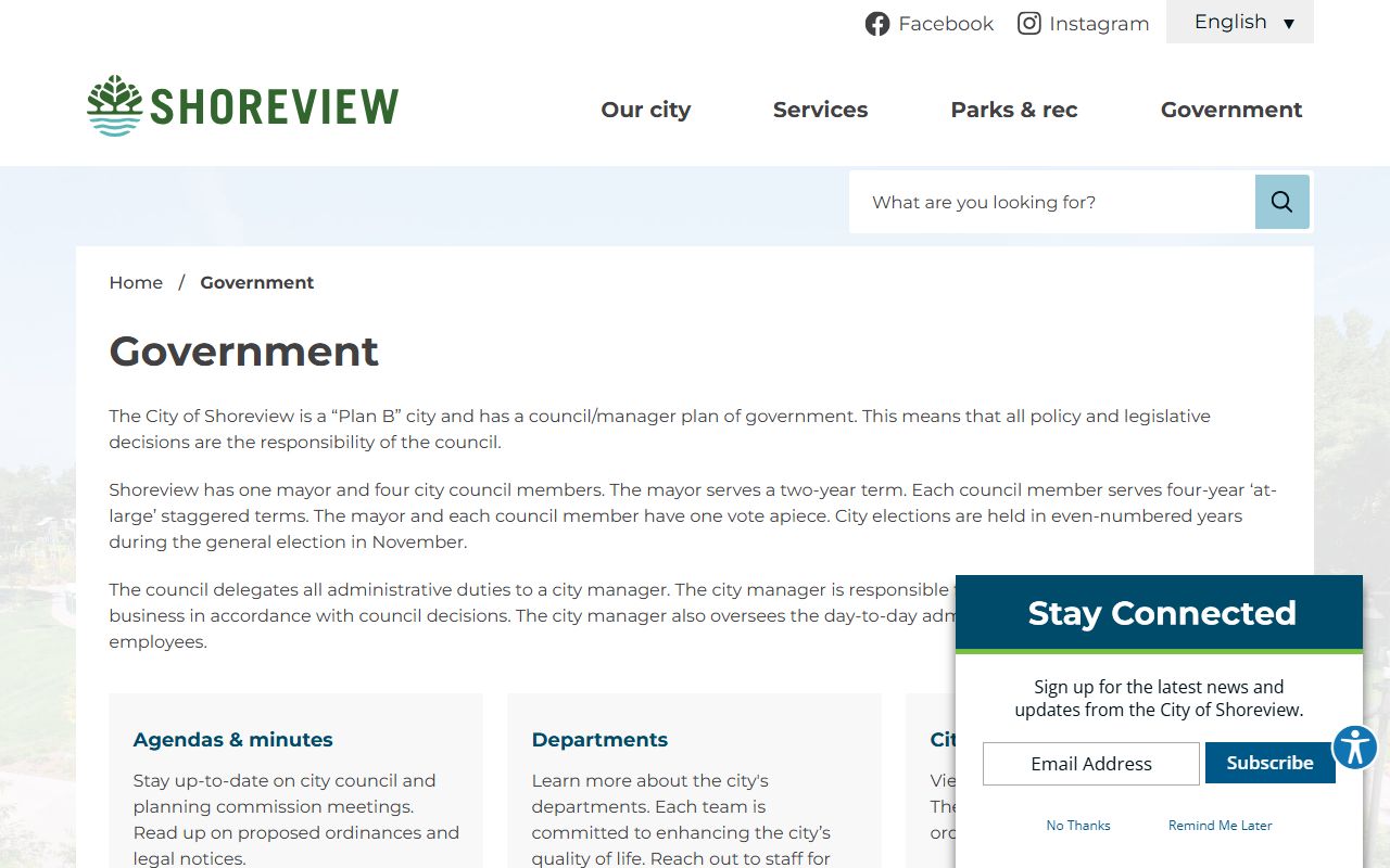 Shoreview government page for residents directory records
