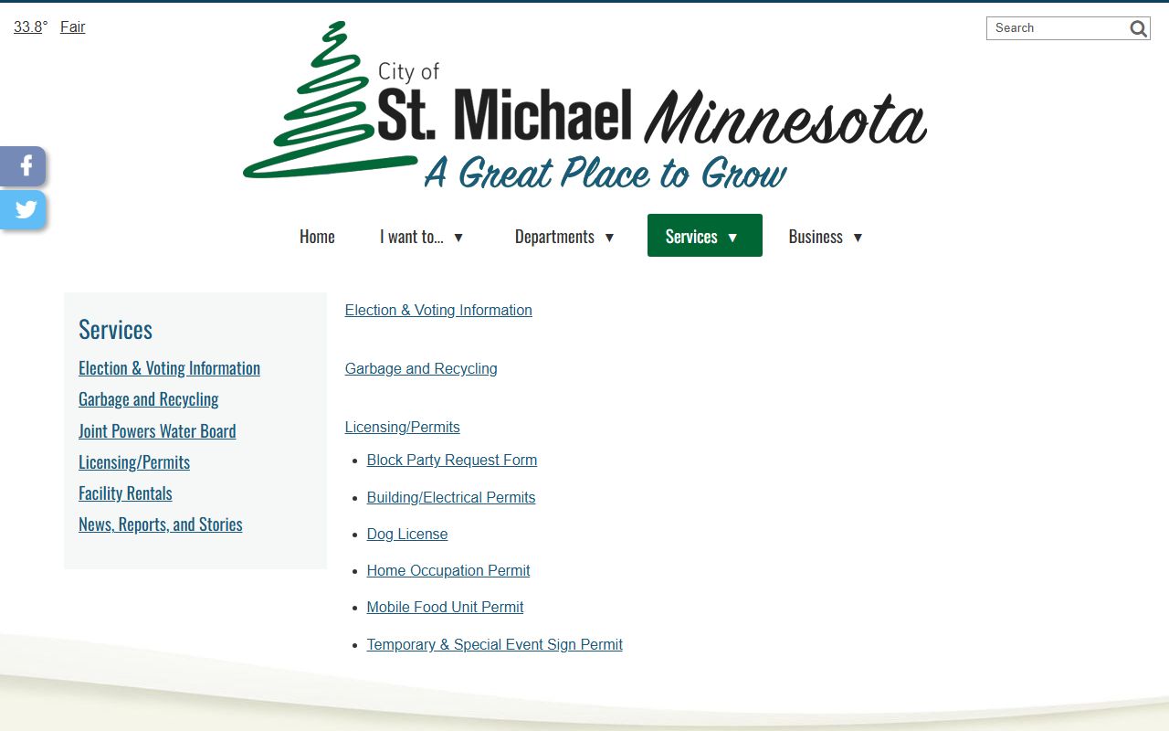 St. Michael city services page for residents directory property records
