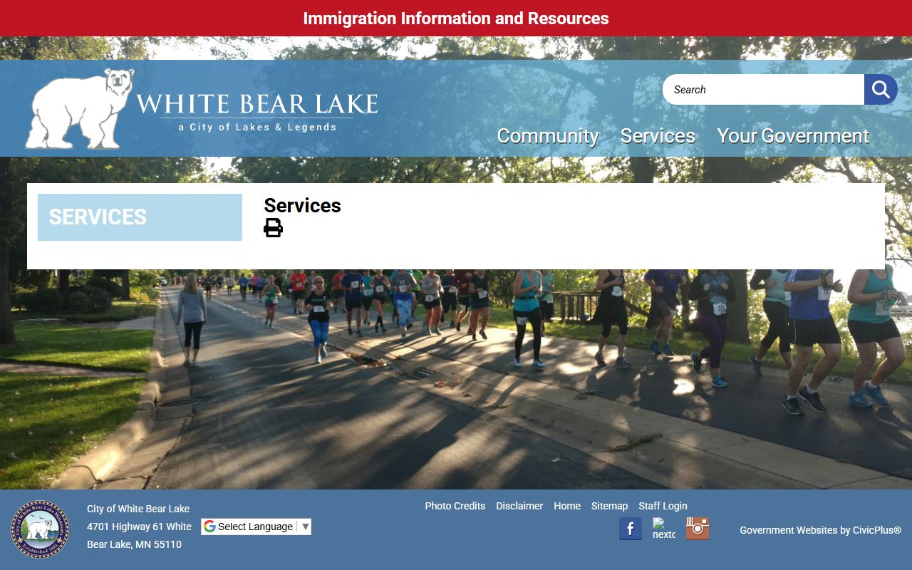 White Bear Lake services page for residents directory information