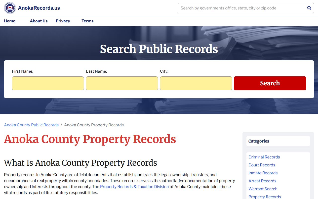 Anoka County property records for residents directory search