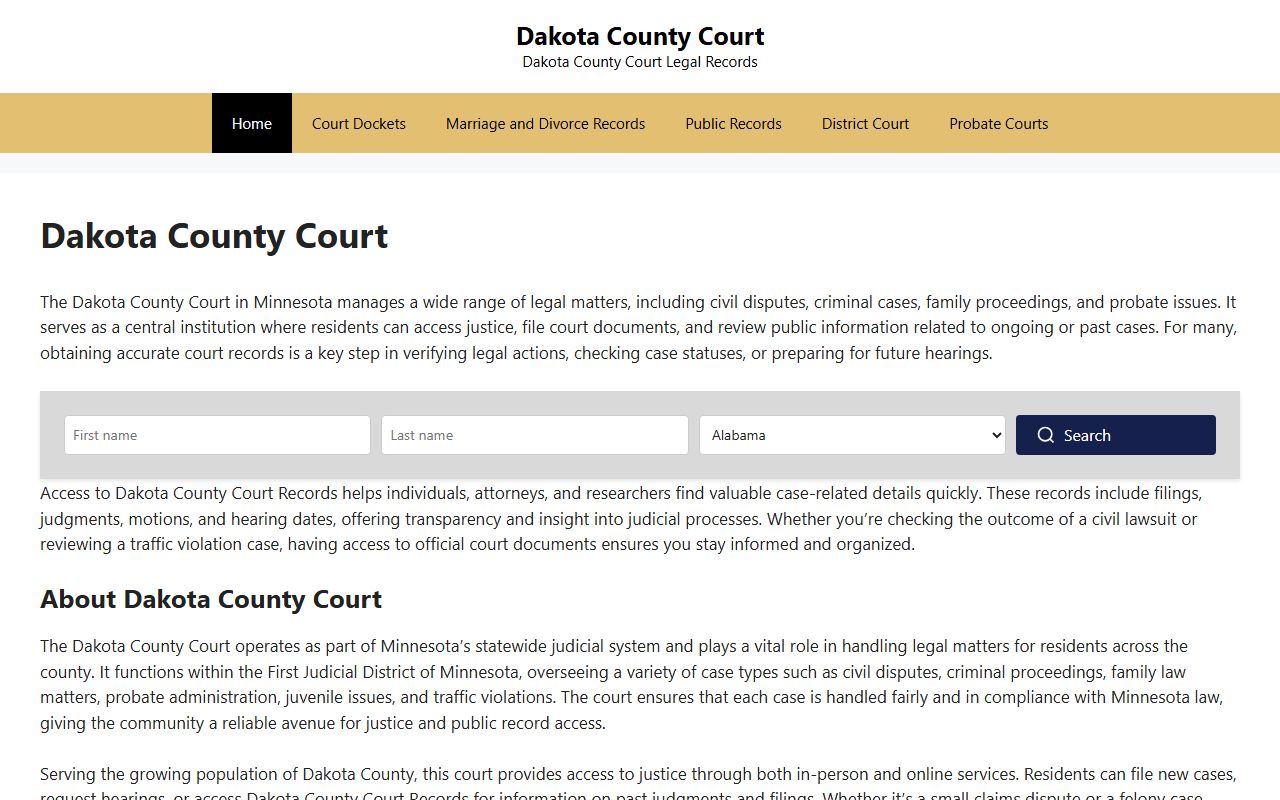 Dakota County court records website for residents directory search