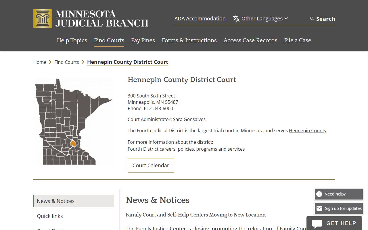 Hennepin County District Court records for residents directory