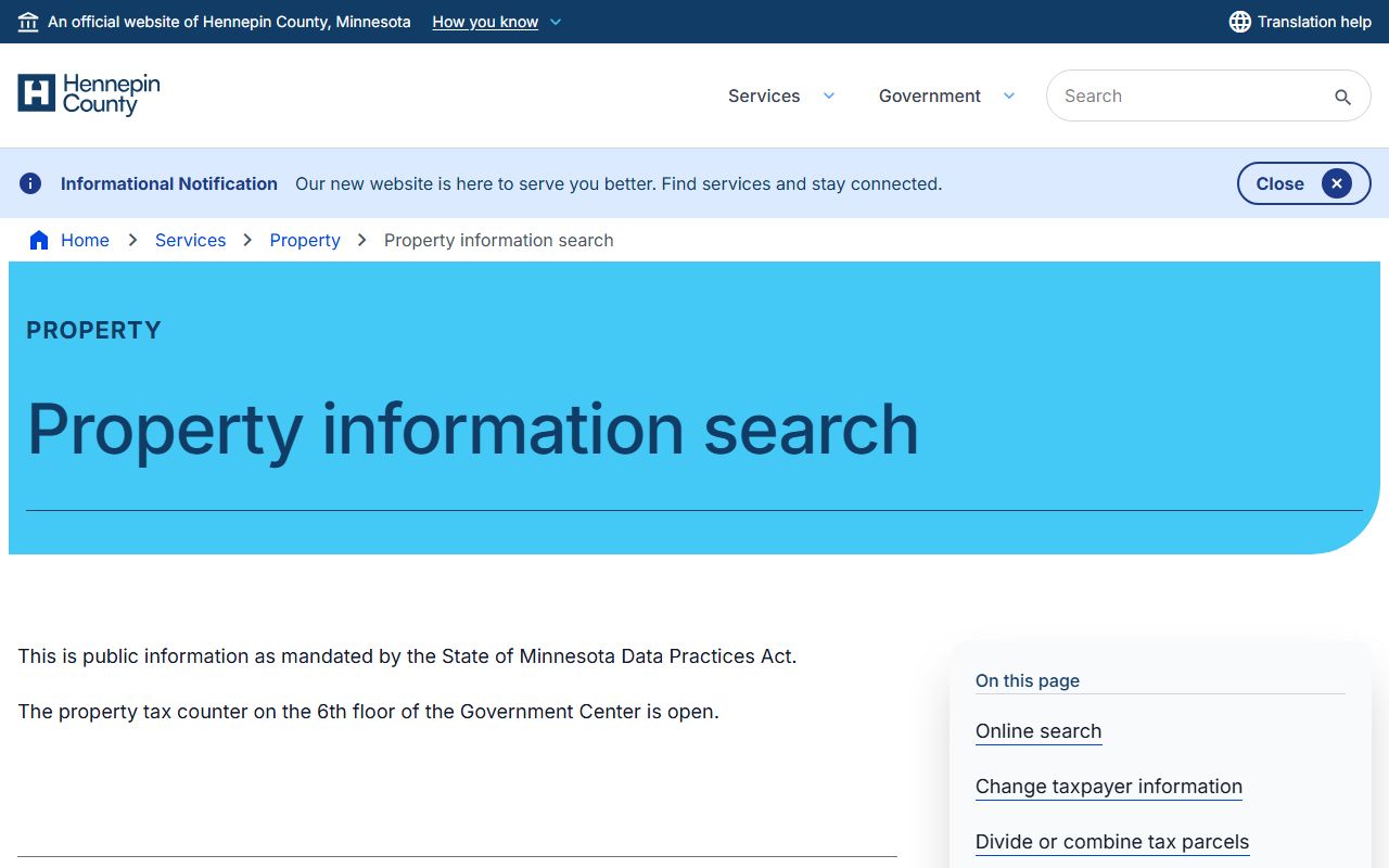 Hennepin County PINS property search for residents directory