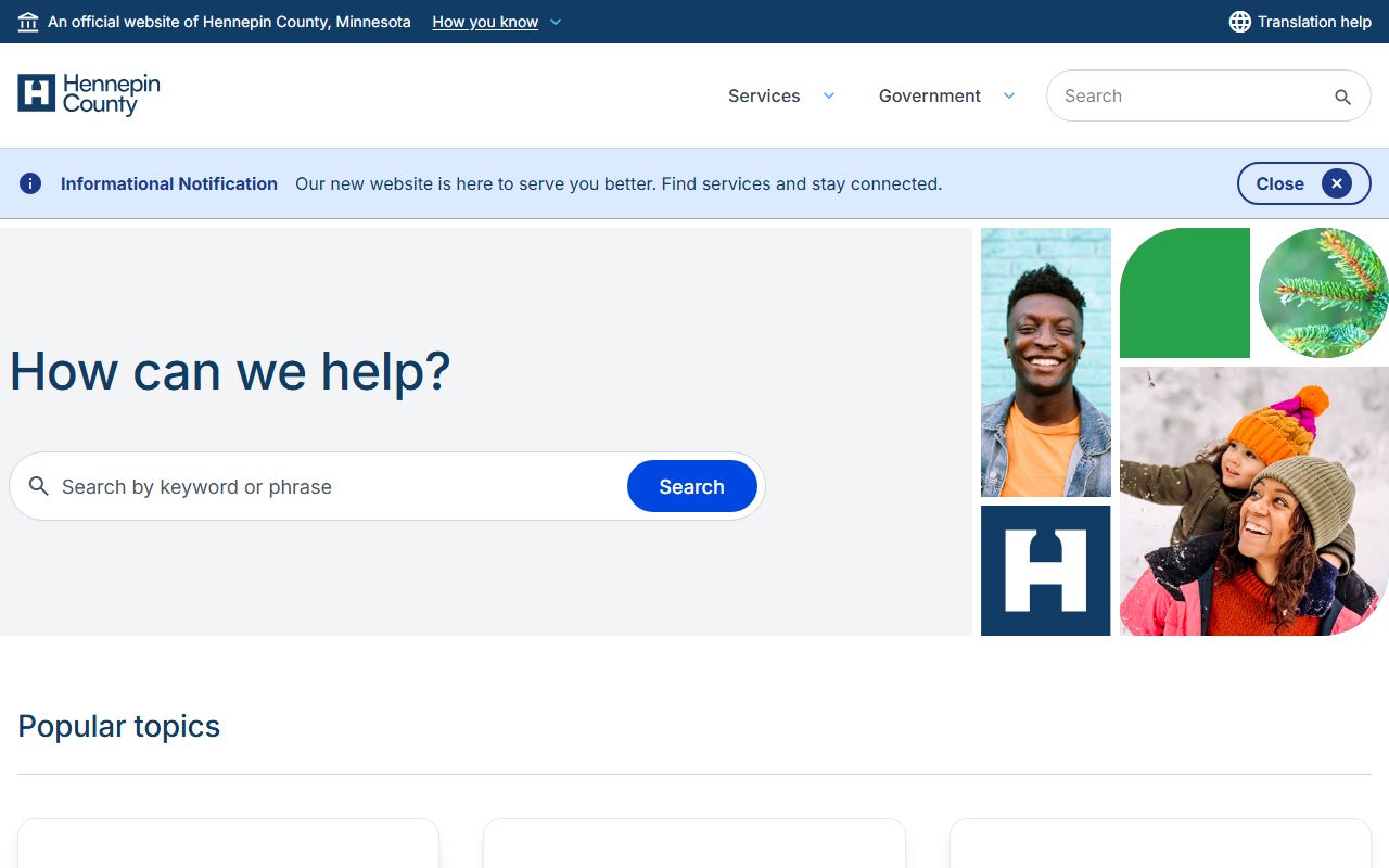 Hennepin County residents services page for residents directory