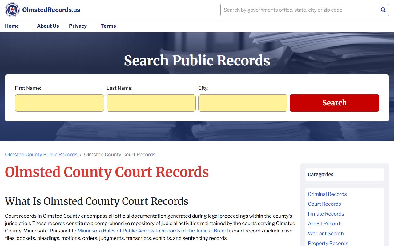 Olmsted County court records search for residents directory