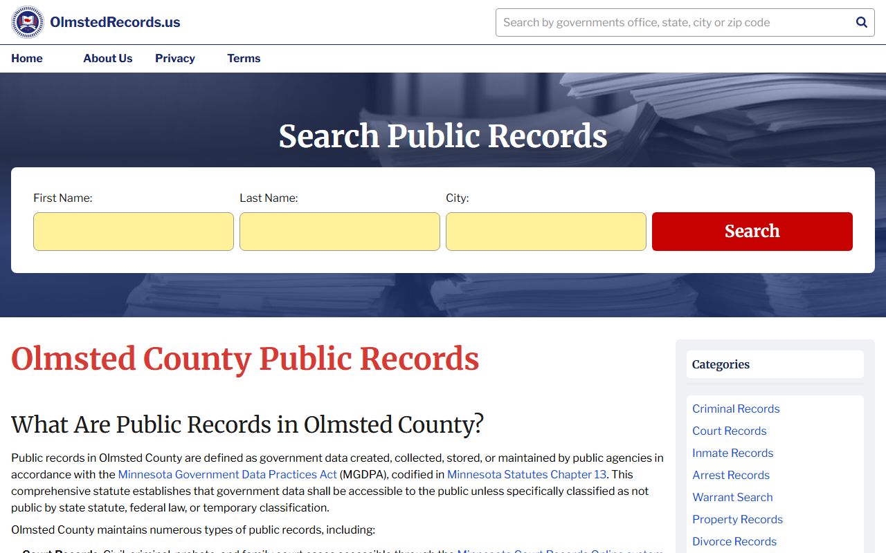 Olmsted County records portal for residents directory