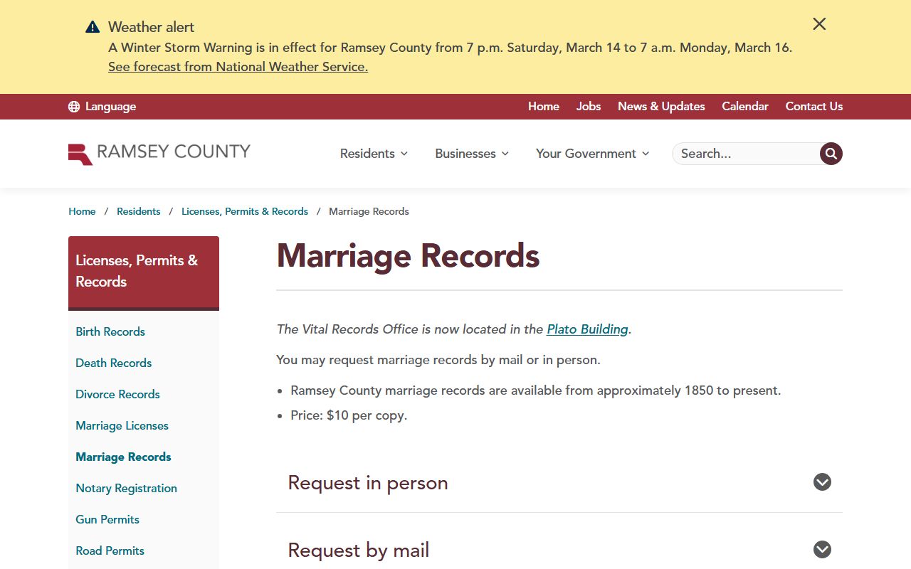 Ramsey County marriage records residents directory page